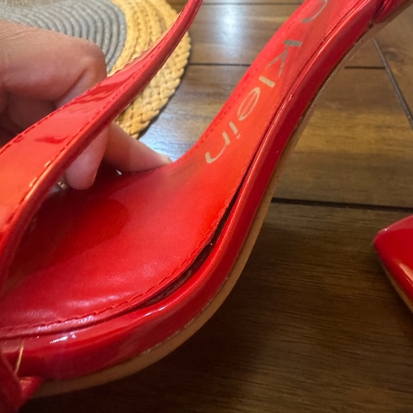 Calvin Klein Red Patent Leather Heels Size 8 Women’s Strappy Sandals Stiletto - Picture 9 of 10